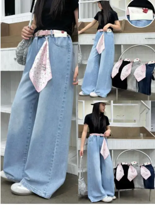 Джинсы для девочки на резинке широкие р-р 11-15 лет