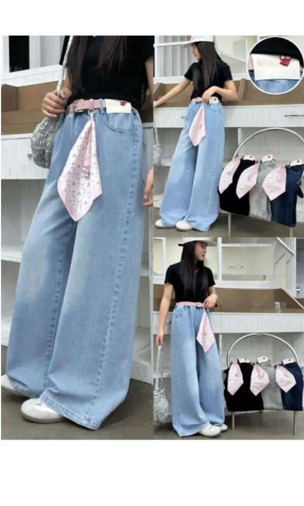 Джинсы для девочки на резинке широкие р-р 6-10 лет