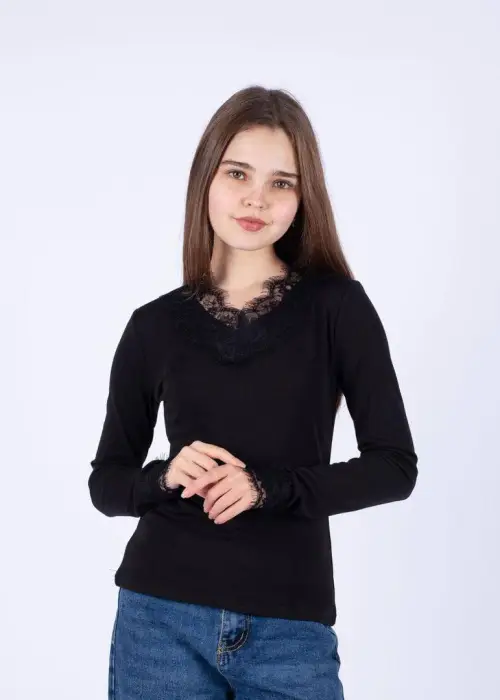 Лонгслив с кружевом для девочки-подростка р-р 36-44