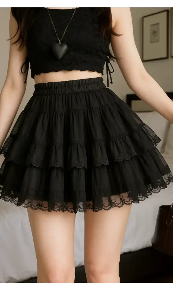 Юбка мини ярусная кружевная с воланами женская (р-р единый 42-46)