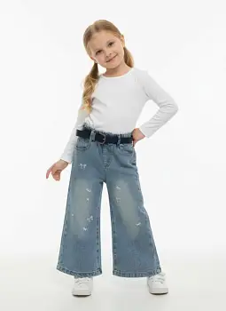 Джинсы на резинке с принтом для девочки (р-р 90-140)