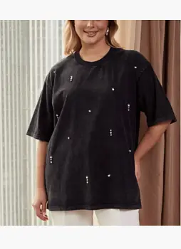 Футболка оверсайз со стразами нарядная р-р 46-52