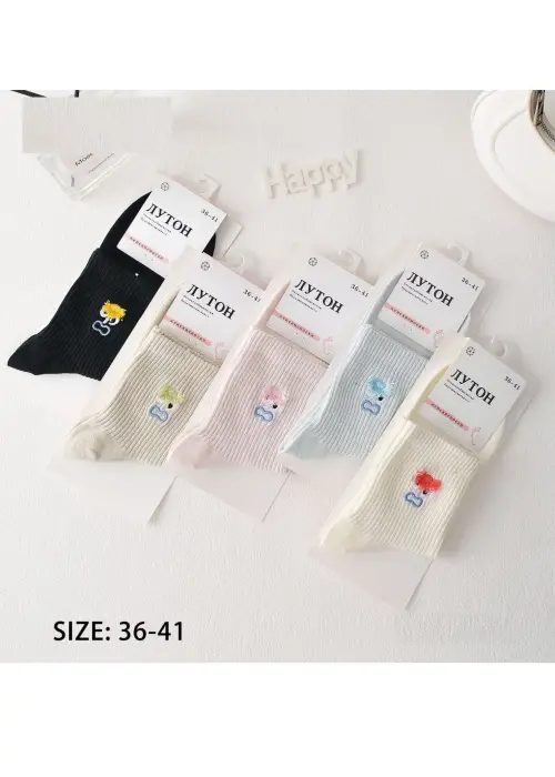 Носки женские трикотажные с вышивкой (р-р 36-41)