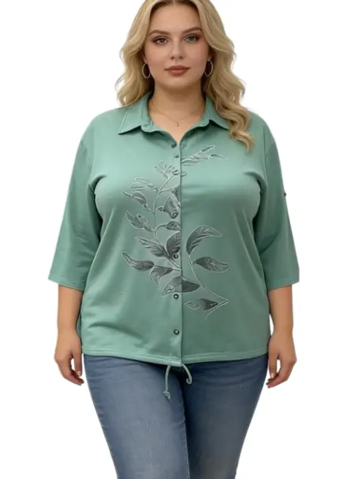 Рубашка трикотажная с принтом на завязках женская (р-р 2XL-5XL)