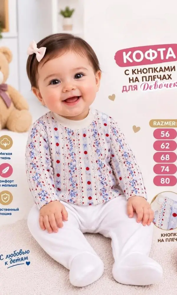 Кофточка с кнопками на плечах для малышей (р-р 56-80)