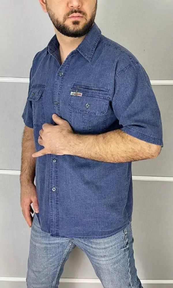 Рубашка льняная с коротким рукавом мужская (р-р 6XL-10XL)