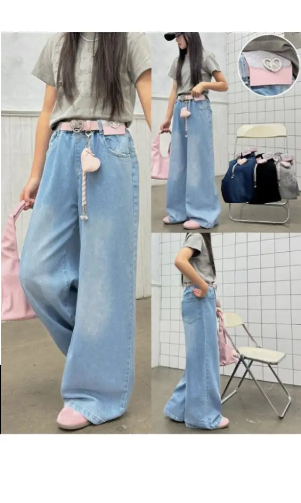 Джинсы для девочки на резинке широкие р-р 6-10 лет