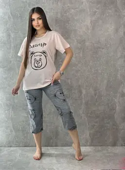 Комплект женский домашний футболка-бриджи р-р 46-58