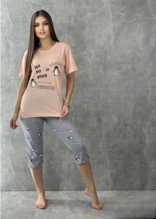 Комплект женский домашний футболка-бриджи р-р 46-58
