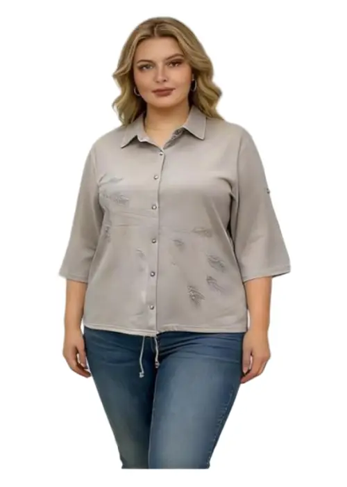 Рубашка трикотажная с принтом на завязках женская (р-р 2XL-5XL)