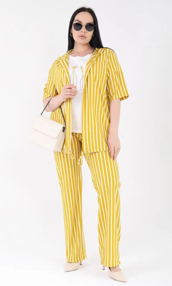 Женский костюм брючный в полоску, тройка (р-р 48-54)