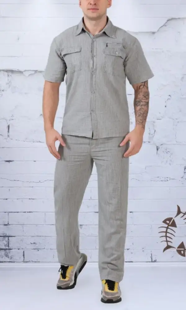 Костюм льняной с коротким рукавом мужской (р-р 6XL-10XL)