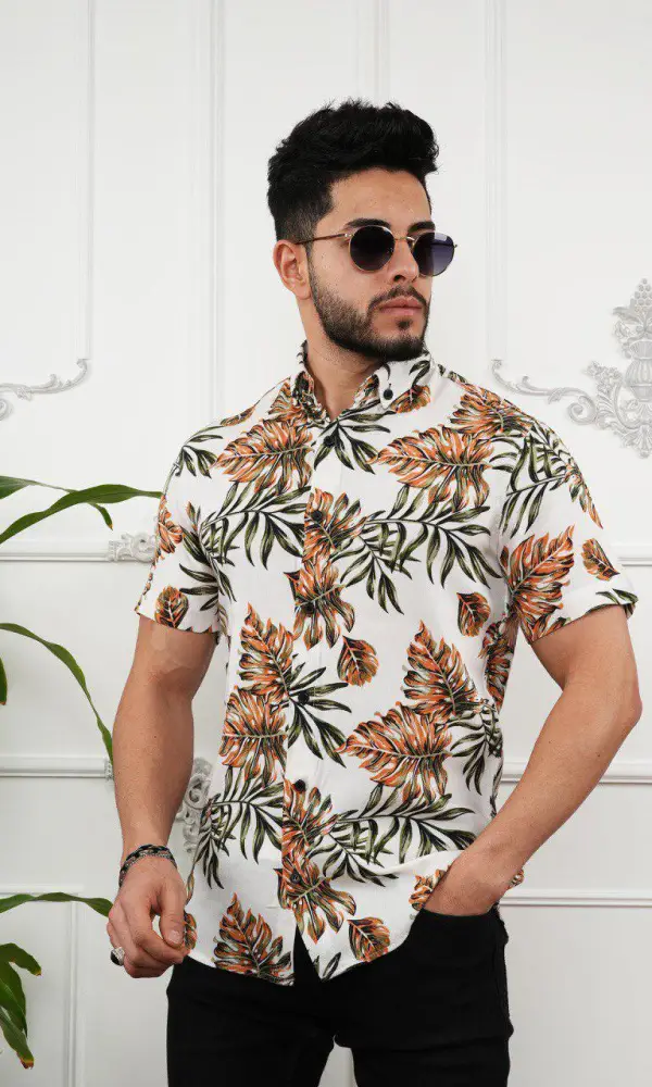 Мужская летняя рубашка, короткий рукав, штапель, принт ( р-р m-xxl)