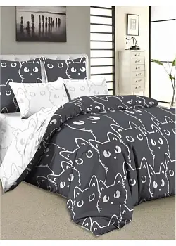 Постельное бельё из тенселя, принт Коты (Евро)