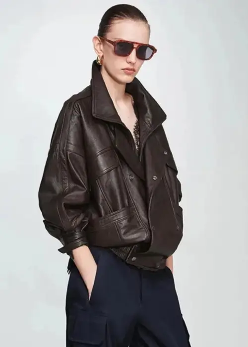 Женская кожаная куртка- бомбер р-р 42-48