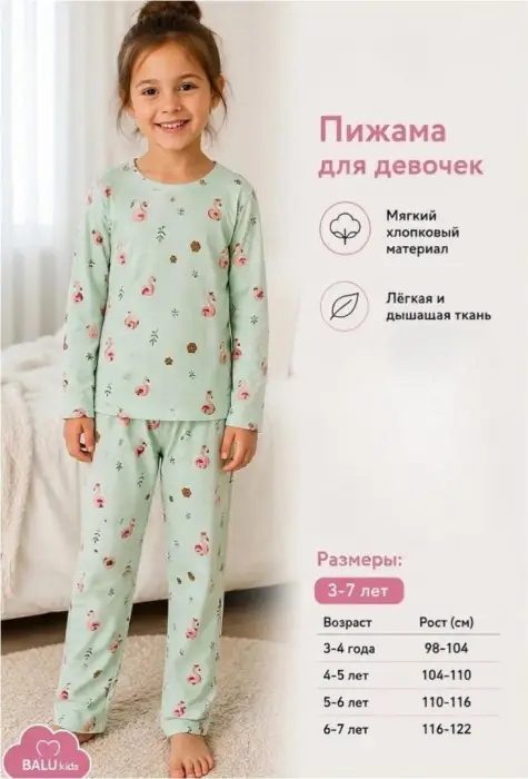 Пижама кофта и брюки для девочки (р-р 3-7 лет)