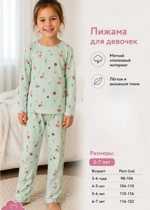 Пижама кофта и брюки для девочки (р-р 3-7 лет)