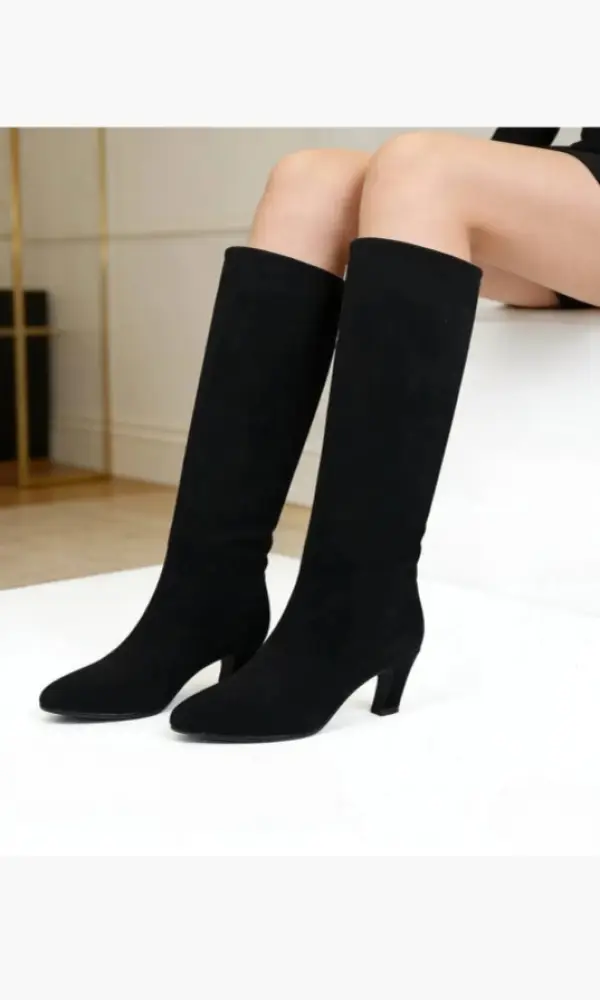 Высокие сапоги на низком каблуке замшевые женские (р-р 36-41)