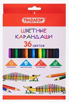 Карандаши цветные ПИФАГОР "Веселая такса", 36 цветов, классические, заточенные