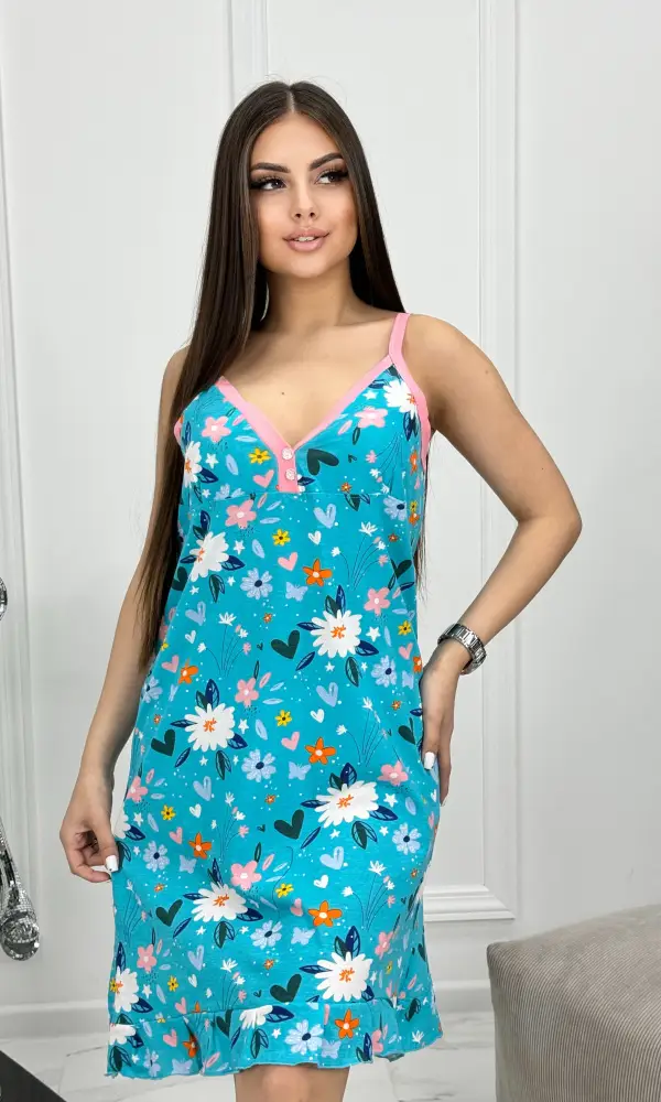 Ночная сорочка с оборкой на тонкой лямке ( р-р 48-56)