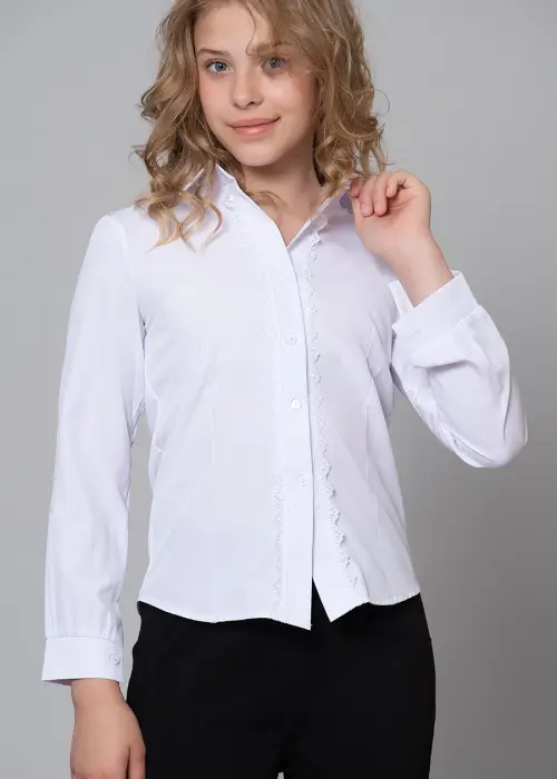 Блузка школьная с длинным рукавом для девочки "Кружево" (9-14 лет)