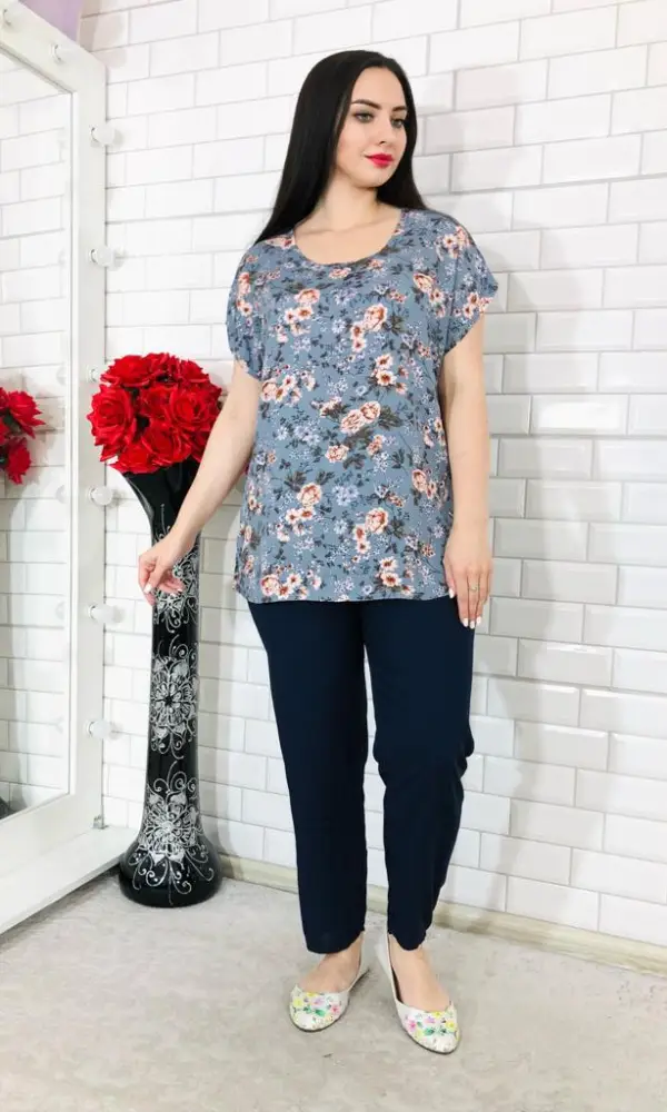 Комплект домашний штапель с брюками ( р-р 52-60)