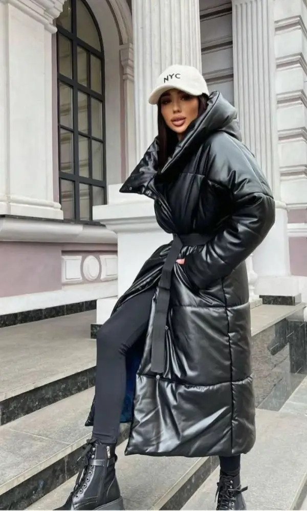 Куртка женская зимняя с капюшоном экокожа  (р-р 42-48)