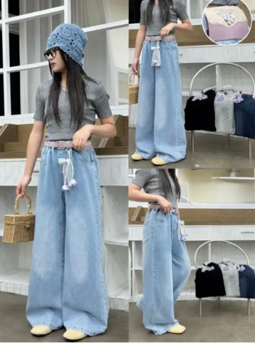 Джинсы для девочки на резинке широкие р-р 11-15 лет