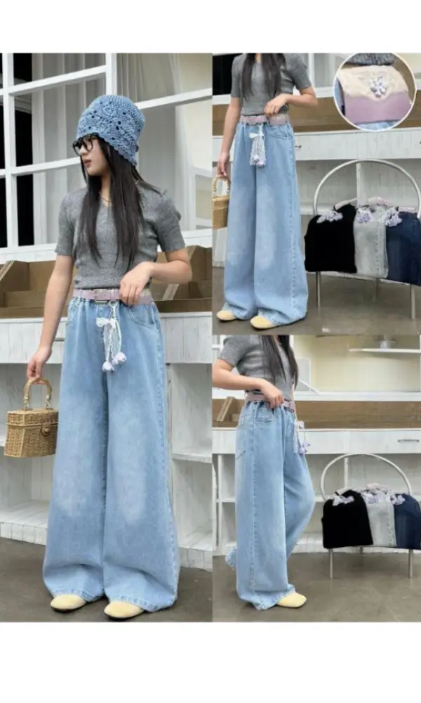 Джинсы для девочки на резинке широкие р-р 6-10 лет