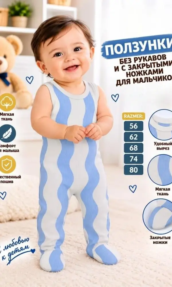 Ползунки с плечиками для малышей (р-р 56-80)