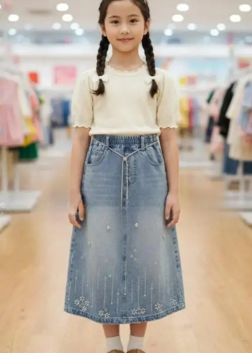 Юбка джинсовая со стразами для девочки (р-р 120-170)