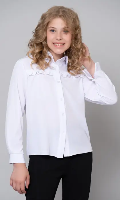 Блузка школьная с длинным рукавом для девочки "Кружево" (9-14 лет)