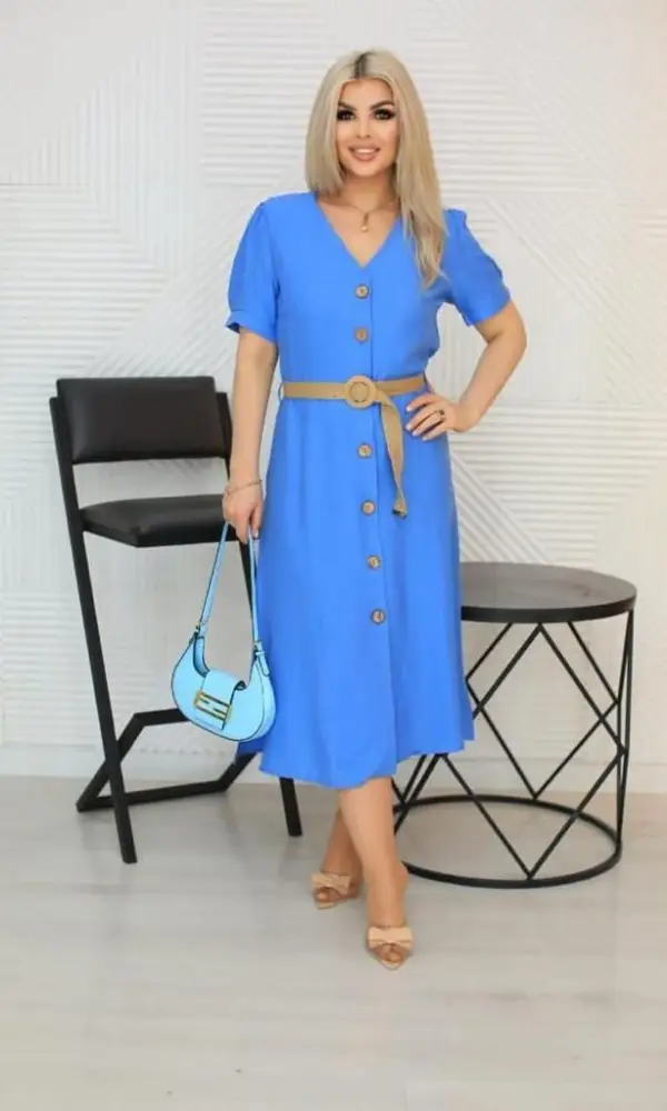 Платье женское на пуговицах с ремнем ( р-р 48-54)