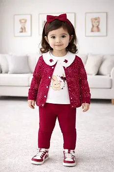 Костюм для девочки тройка:  кардиган-футболка-брюки (р-р 1-4 лет)