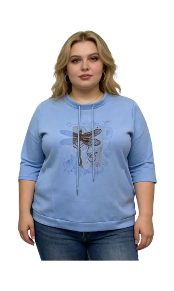 Джемпер трикотажный с принтом на завязках женский (р-р 2XL-5XL)