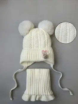 Комплект для девочки шапка с ушками и снуд р-р 48-52