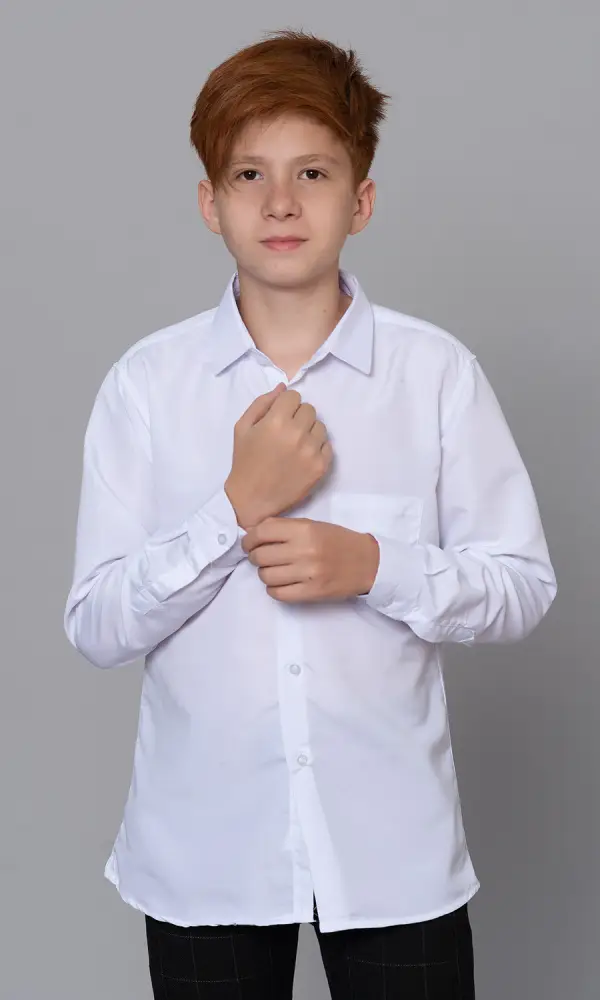 Рубашка для мальчика, однотонная, с длинным рукавом, школьная (7-12 лет)