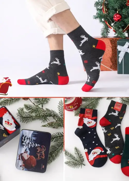 Мужские носки, подарочный набор из 3-х пар (новогодний принт) 