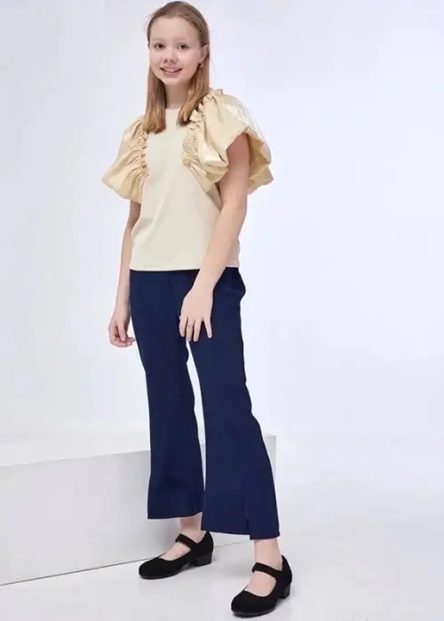 Костюм для девочки, двойка: блуза с объемными рукавами и брюки "Клеш" (р-р 7-12 лет)