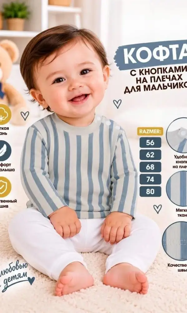 Кофточка с кнопками на плечах для малышей (р-р 56-80)
