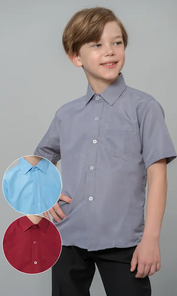 Рубашка для мальчика, однотонная, с коротким рукавом, школьная  (6 -12 лет)