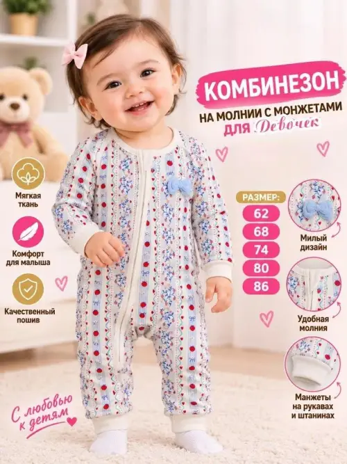 Комбинезон на молнии для новорожденных (р-р 62-86)