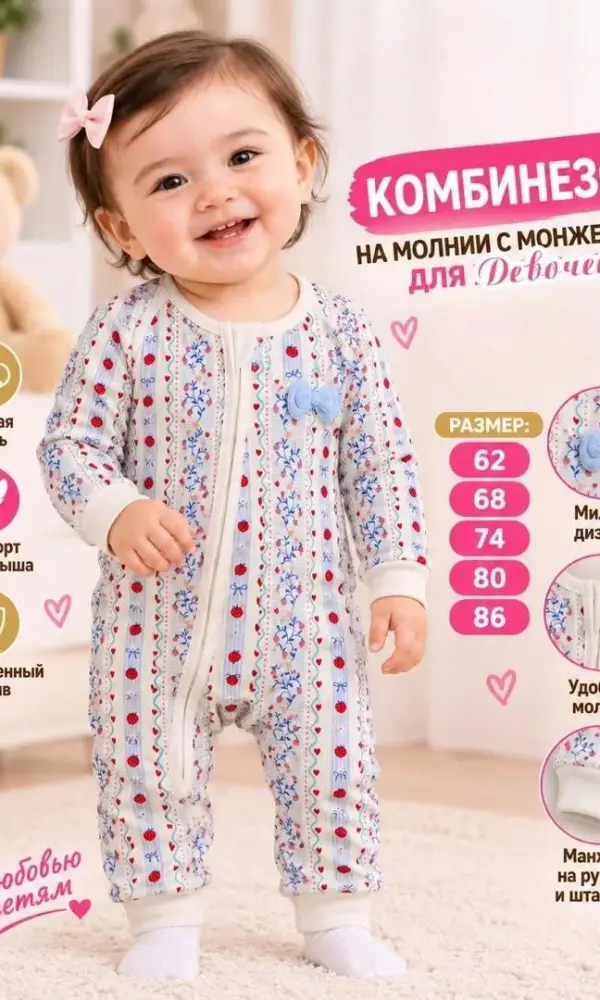 Комбинезон на молнии для новорожденных (р-р 62-86)