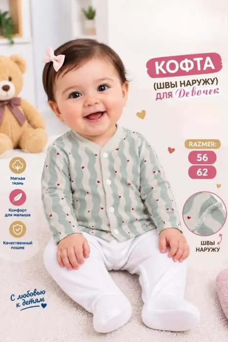 Кофта на кнопках для новорожденного (р-р 56-62)
