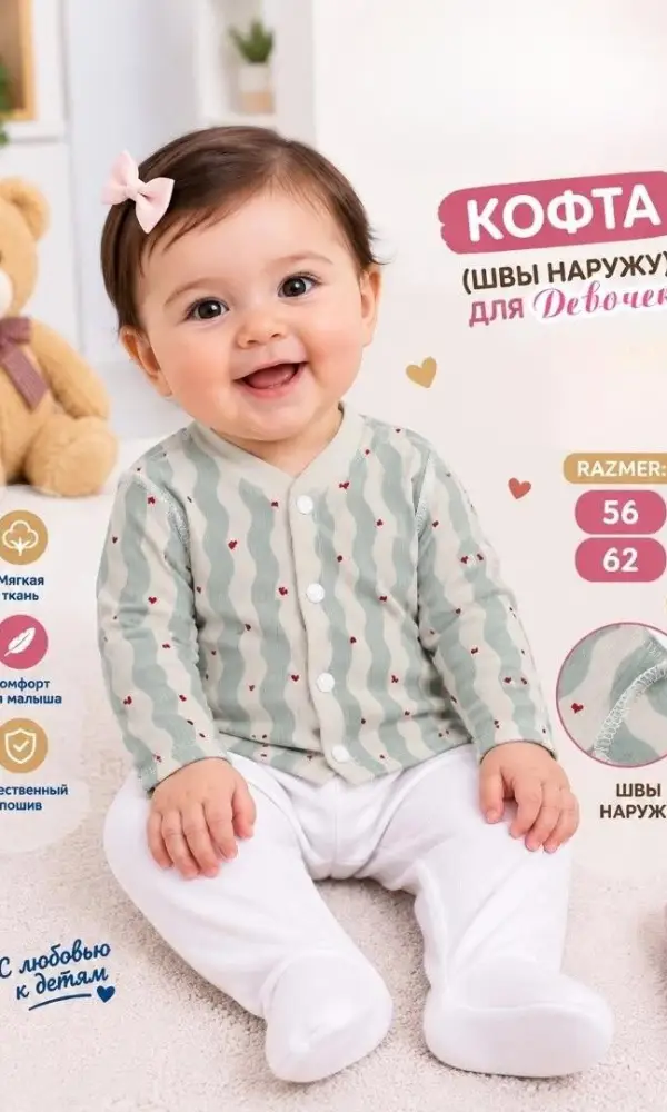 Кофта на кнопках для новорожденного (р-р 56-62)