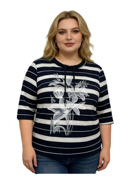 Джемпер трикотажный с принтом, в полоску на завязках женский (р-р 2XL-5XL)