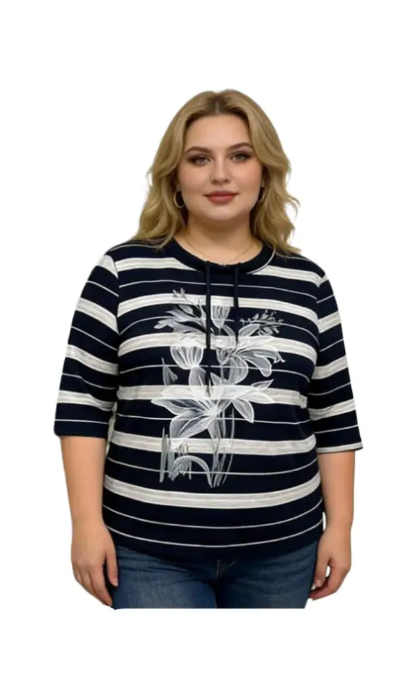 Джемпер трикотажный с принтом, в полоску на завязках женский (р-р 2XL-5XL)