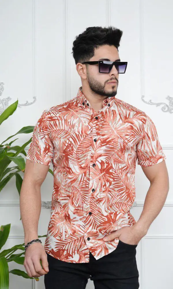 Мужская летняя рубашка, короткий рукав, штапель, принт ( р-р m-xxl)