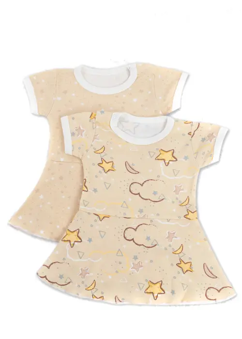  Боди-платье для малышей с коротким рукавом на застежке. Принт "Звездочки" (р-р 62-80)