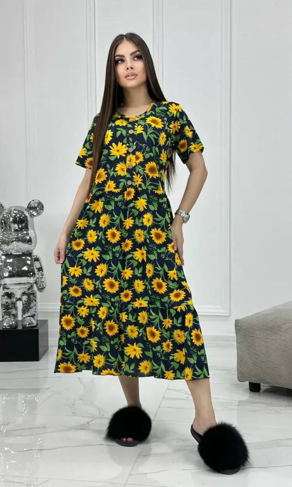 Платье хлопковое принт с пуговицами ( р-р 50-60)